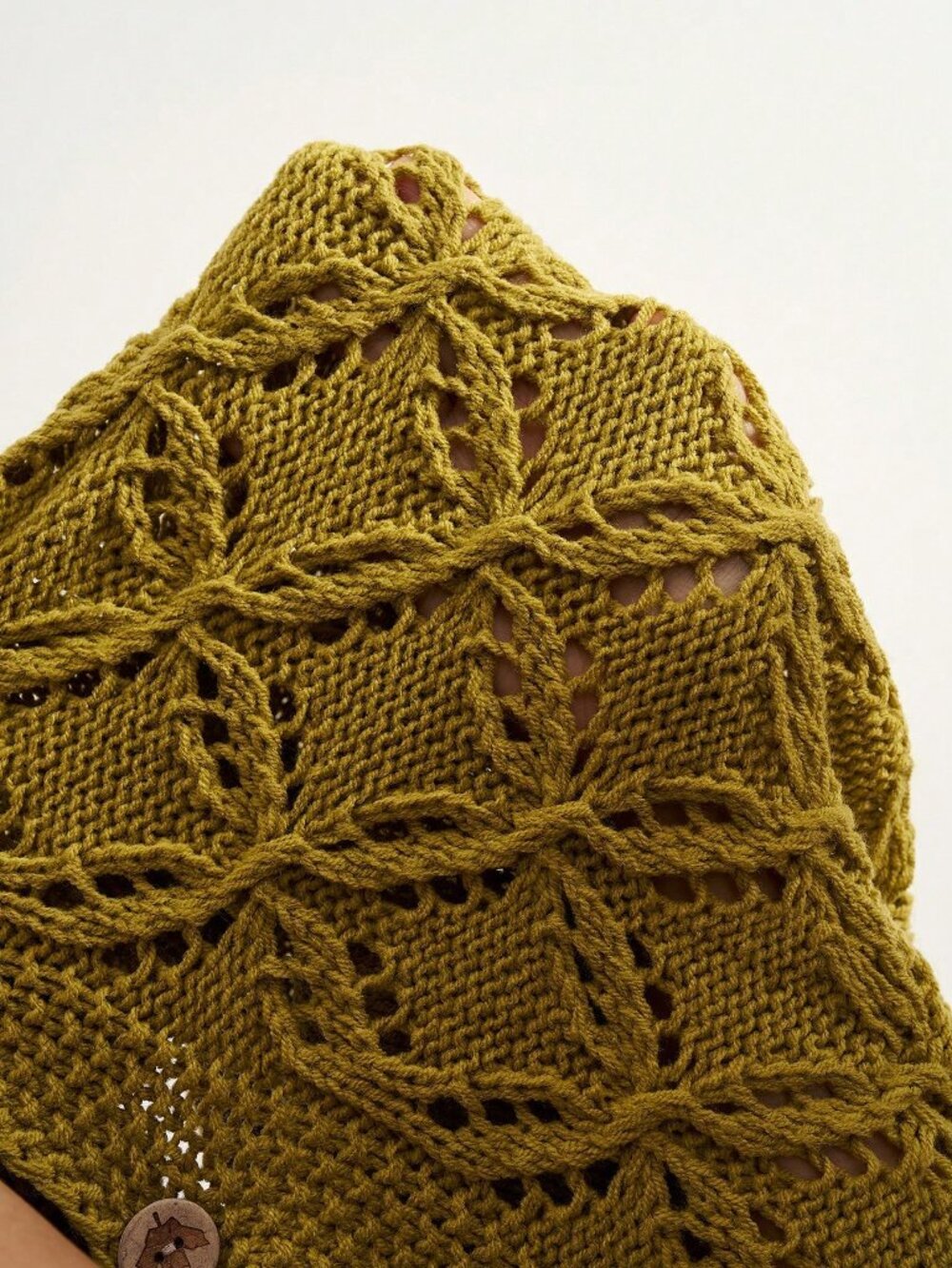 Green Casual Women's Heavy-Duty Hollow Knit Cardigan - Picture 9 of 9